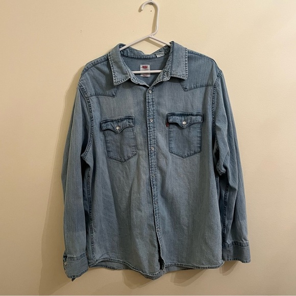 Levi  Men’s Denim Western Pearl Snap Button Down Long Sleeve Shirt - Picture 1 of 12